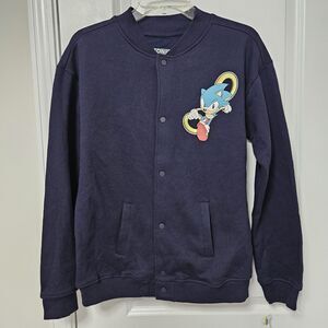 NWT Sonic The Hedgehog Varsity Letterman Bomber Jacket Kids XL Navy Anime
